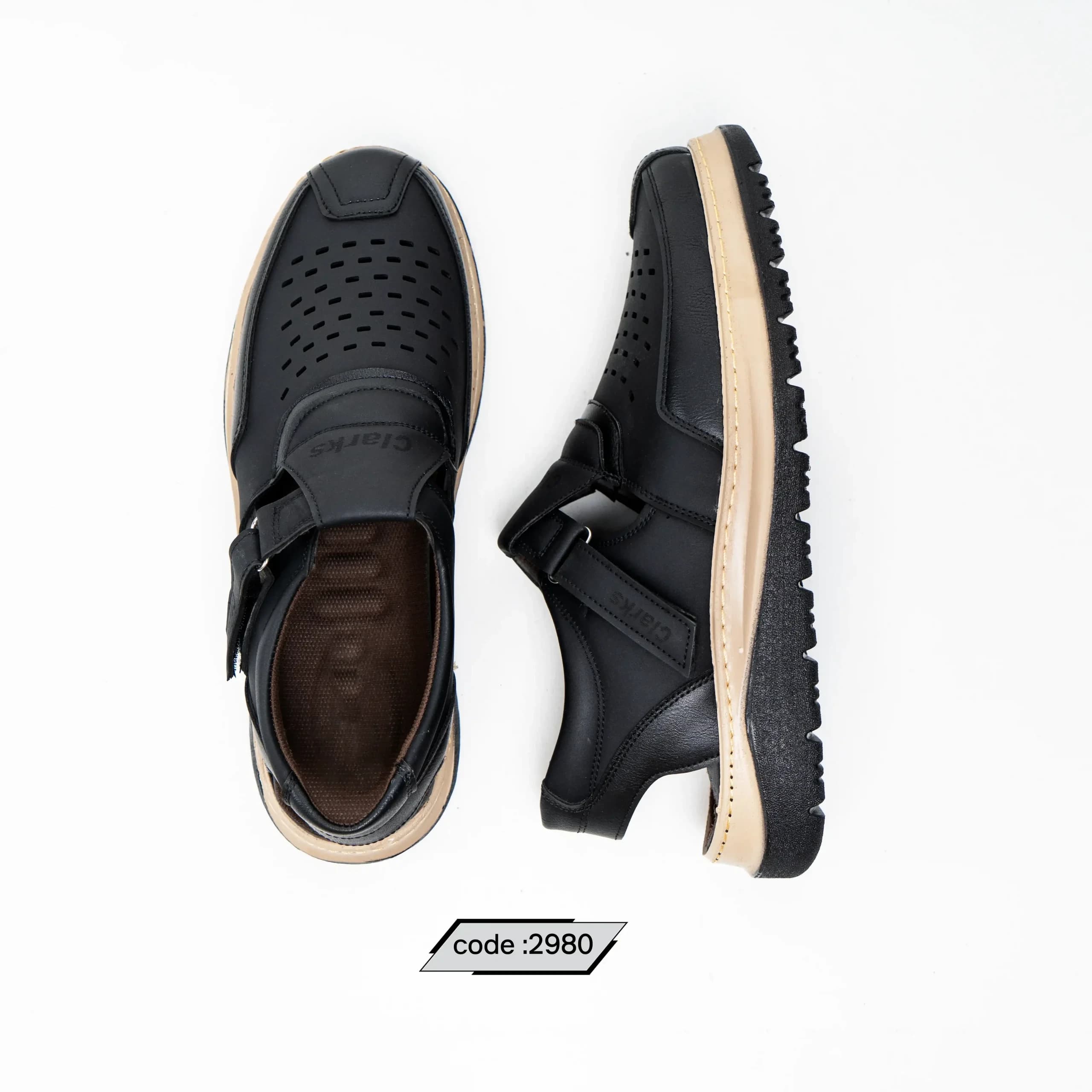 کفش صندل مشکی زیره کرم مشکی  (کد  2980 )