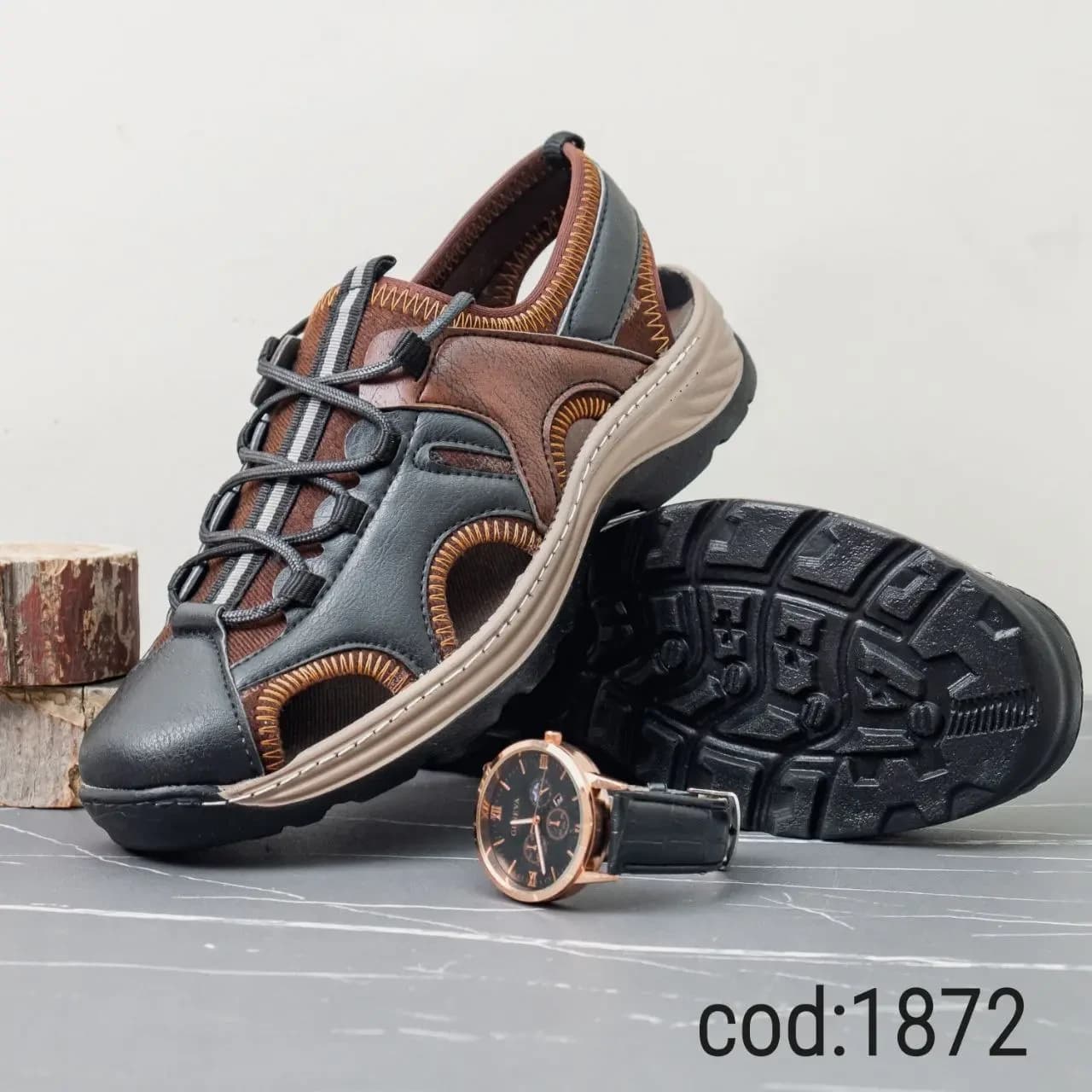 صندل بارز قهوه ای و مشکی-زیره کرم و مشکی (کد 1872 )